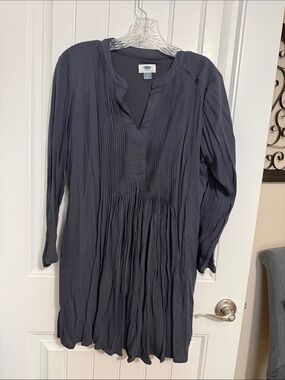 Old Navy Dark Gray Long Sleeve Pleated Tunic Dress
